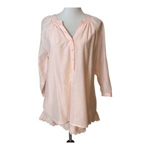 Soft Surroundings-L/P Womens Silk Blend Teresa Tunic Top Blush Eyelet Lace